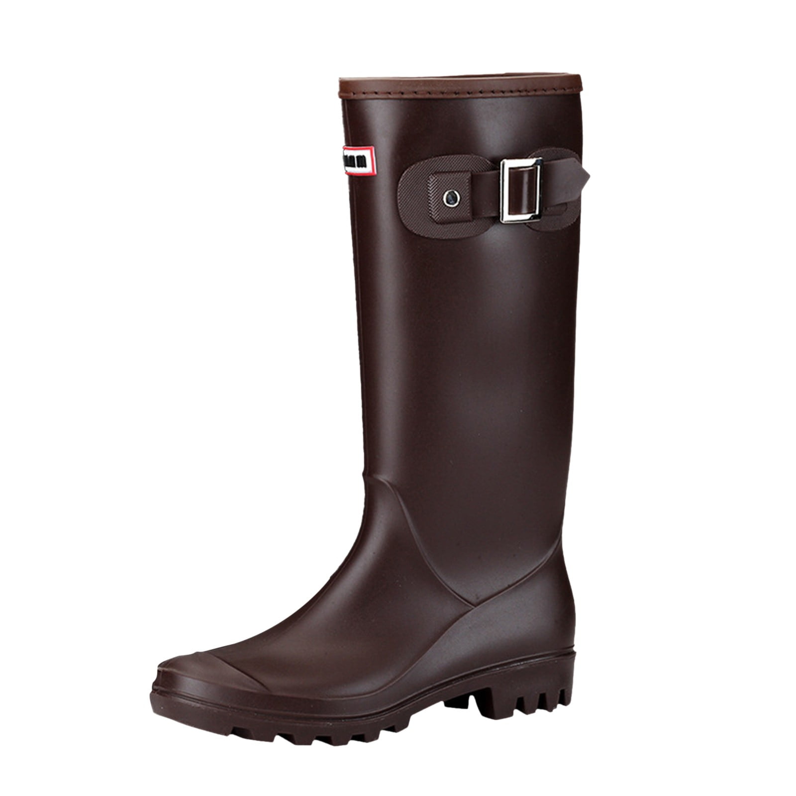 Mepaouo Women's Knee High Rain Boots Waterproof Rubber Garden Boots Work Tall Fishing Boots(Brown,7.5)
