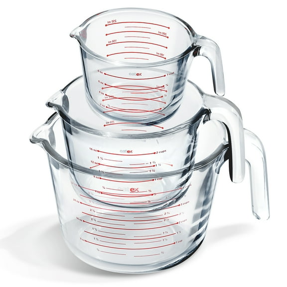 LammaLoe Glass Measuring Cup Set, 3 Piece Borosilicate Measuring Cups for Baking, Dry & Liquid Measuring, Dishwasher Safe