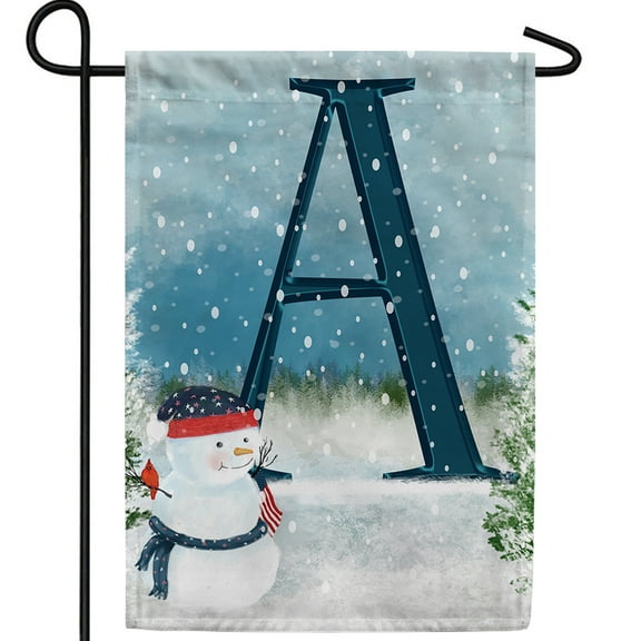 America Forever Winter Monogram Letter A Garden Flag Vertical Double Sided 12.5 x 18 inches American Snowman in Winter, Holiday Seasonal Flags for Outdoor Decoration, Snowfall Celebration Garden Flag