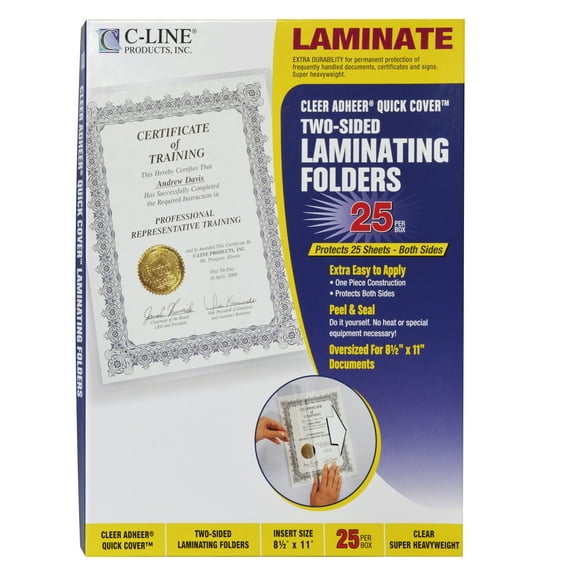 C-Line Super Heavyweight Cleer Adheer Quick Cover Laminating Pockets, Box of 25