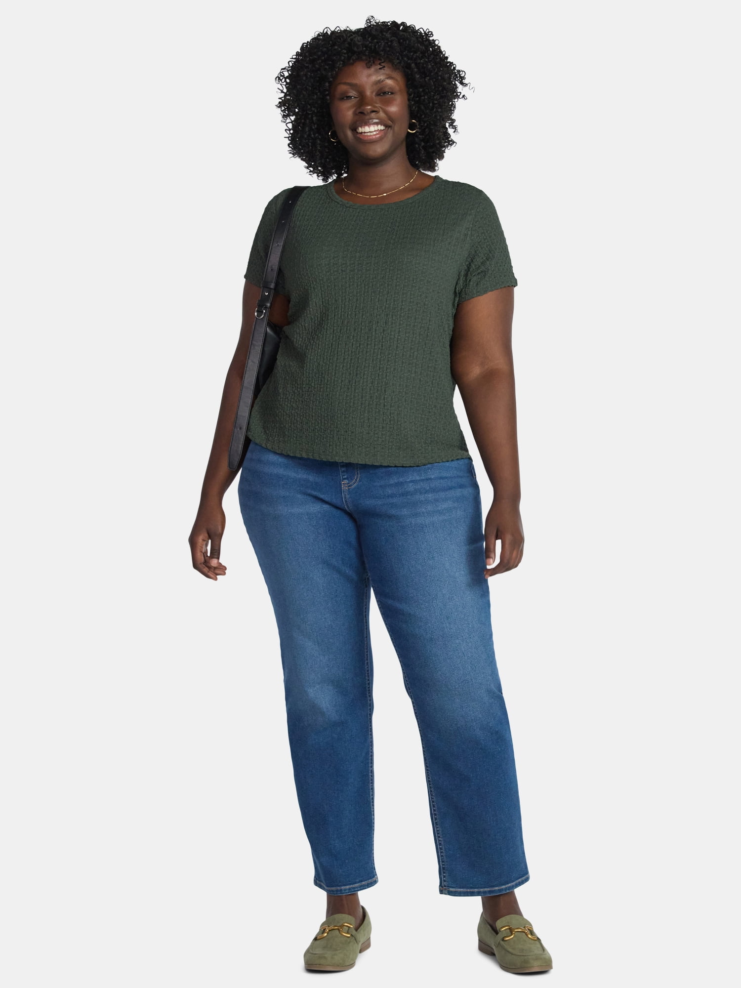 Terra & Sky Women's Plus Short Sleeve Pucker Knit Top, Sizes 0X-5X