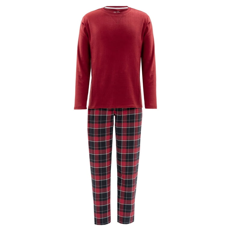 Fruit Of The Loom Men's Long Sleeve Microfleece Top and Flannel Pajama Pant  Set 