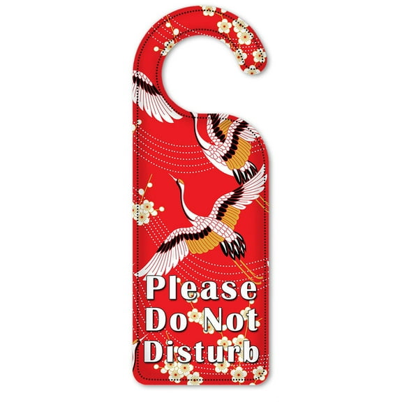 Do Not Disturb Door Knob Hanger Sign - Red, White & Gold Cranes