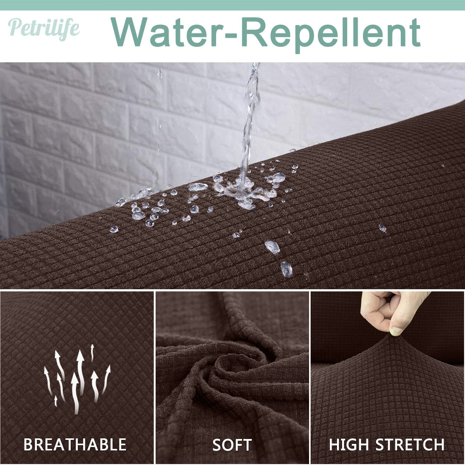 Yumcute Waterproof Sofa Cover Stylish Stretch  Sofa Cover High Stretch Couch Slipcover Super Soft Fabric Couch Covers L Coffee
