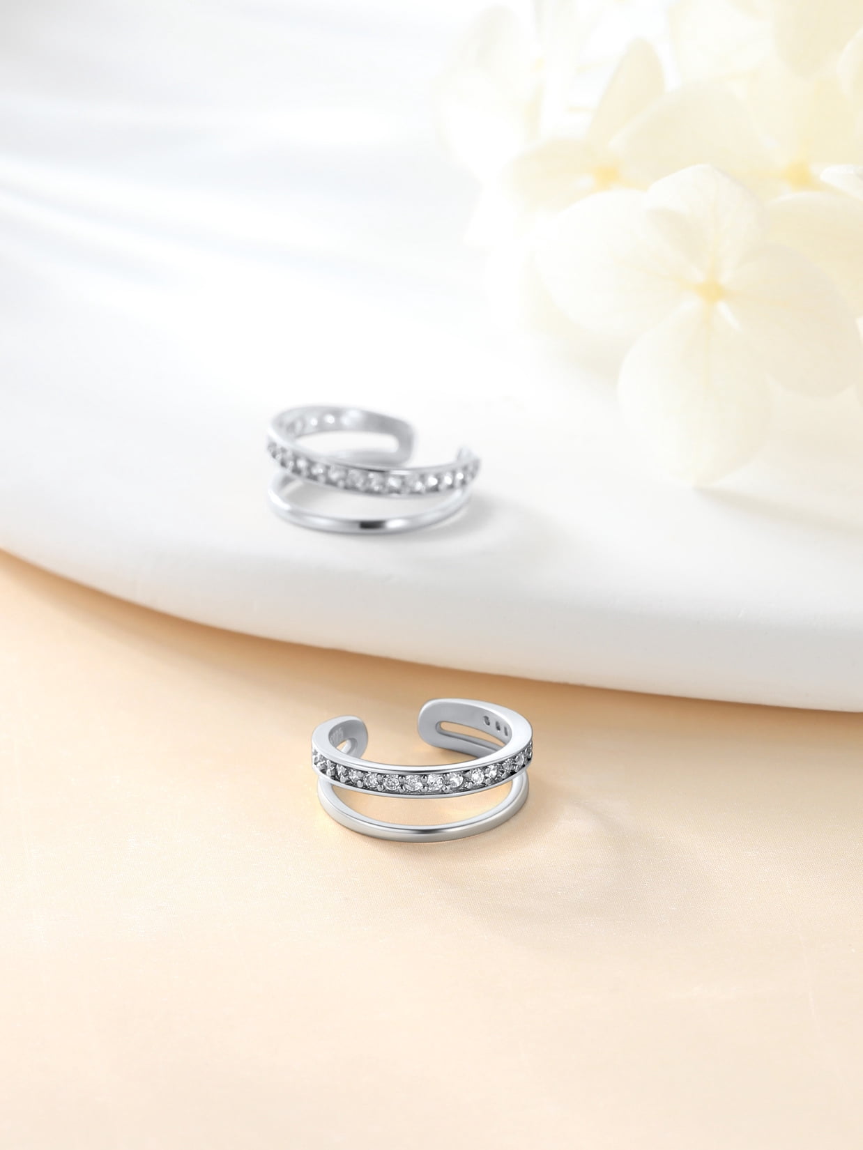 Suplight 925 Sterling Silver White Gold Plated Ear Cuffs Earrings, Smooth-Surface & Zircon Huggie Clip On Cartilage Earrings for Women