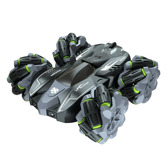 Grey Double Sided Rc Stunt Car Multi-Directional Driving Function 2.4G Remote Control With Led Effects Portable Racing Toy Gift Set