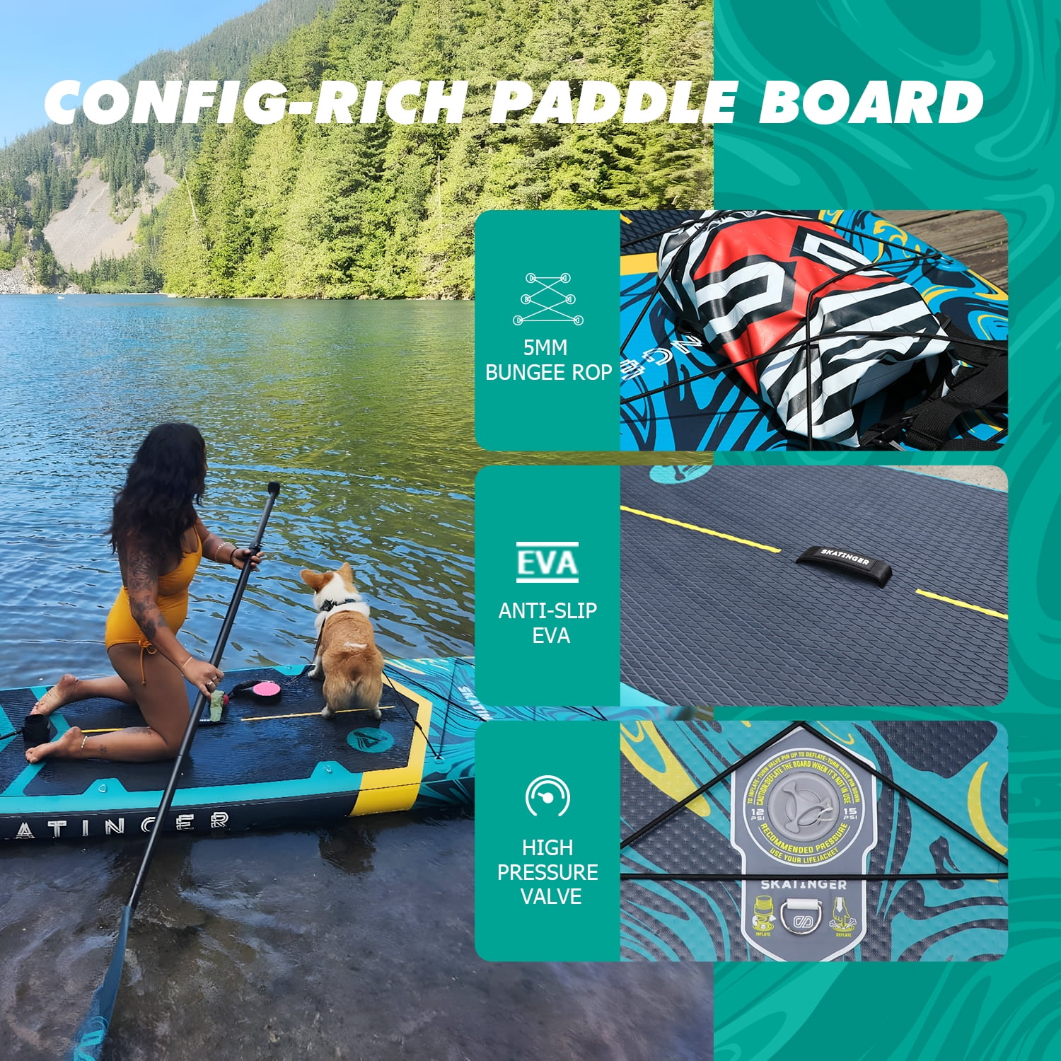 Skatinger 11'6×35" Super Wide Inflatable Paddle Board,   Stand up Paddleboards for 450lb/Family/Big Size,All-Round Sup Board, US Fin