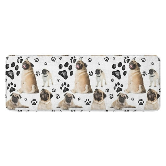 Pug and Footprints Kitchen Rug Mat,Kitchen Runner Rugs Non Skid Washable,Decorative Kitchen Floor Mats for Kitchen,Sink,Laundry,17"x47.2"