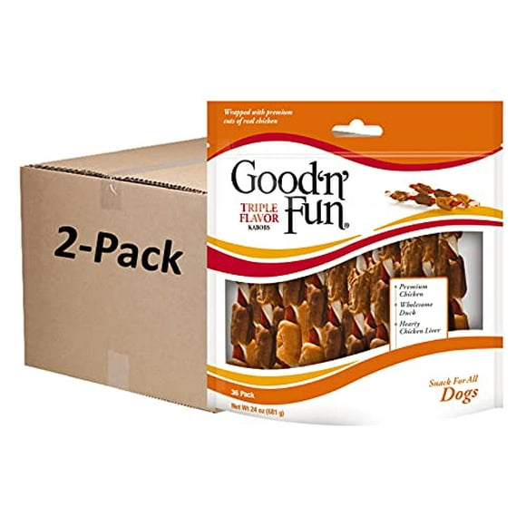Good'n'Fun Triple Flavored Rawhide Kabobs for Dogs, 24 oz, 36 Count, 2 Pack
