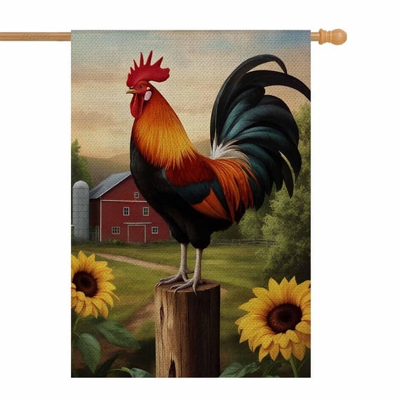 Bandera de jardín AOYEGO con forma de gallo cantando, 70 x 100 cm, poliéster