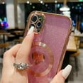 thumbnail image 4 of Compatible with iPhone 12 6.1 Inch Case with Magsafe, Plating Heart Glitter Magnetic Case for Women Girl TPU Camera Protection Back Cover for iPhone 12 Pink, 4 of 14