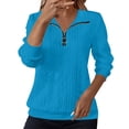 thumbnail image 2 of VJGBEGW Women Textured Quilted 1/4 Zip Pullover Comfort Half Zip Fall Sweatshirt Cozy Pullover Tops Cable Knit Sweater Sky Blue M, 2 of 6