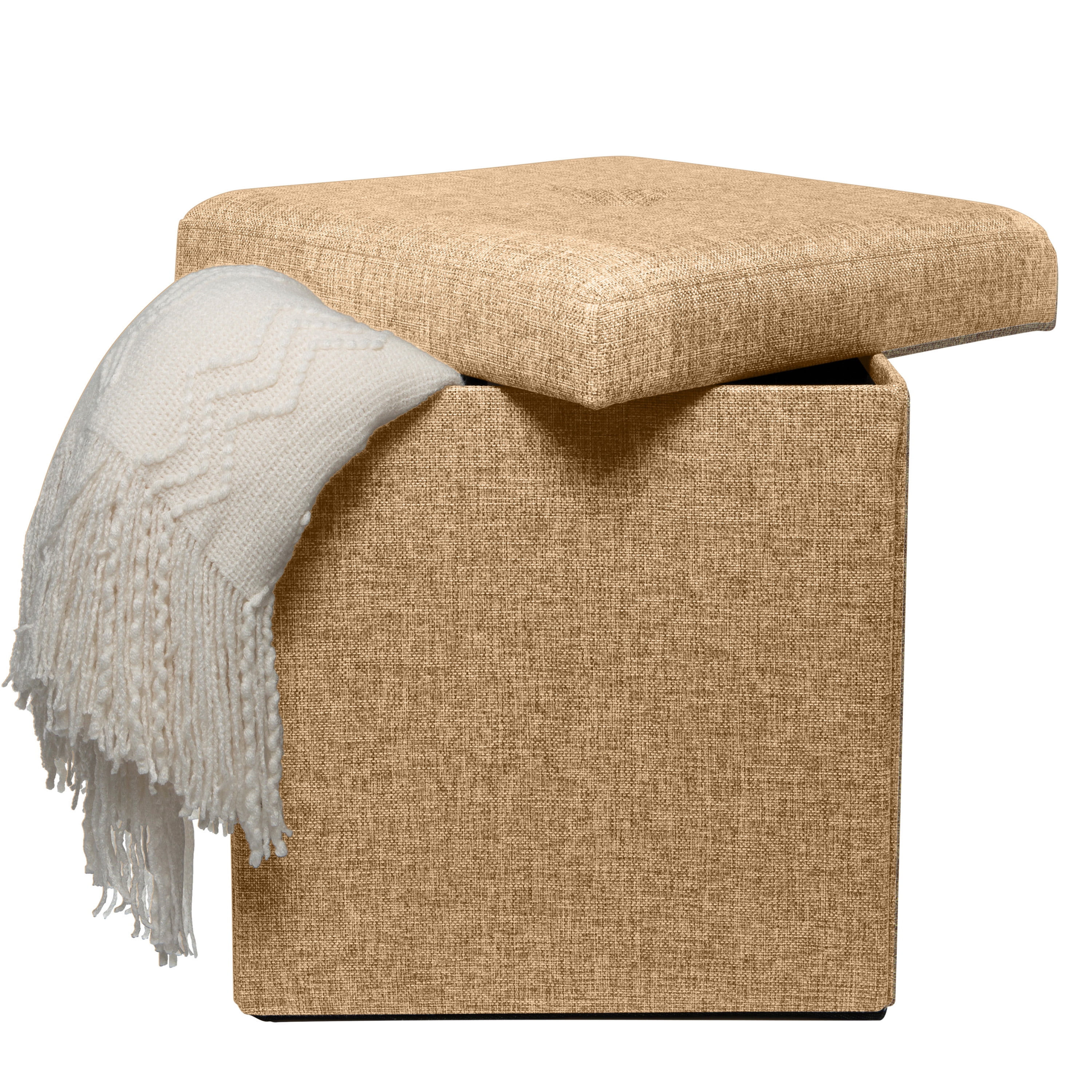 Simplify Faux Linen Folding Storage Ottoman Cube in Camel