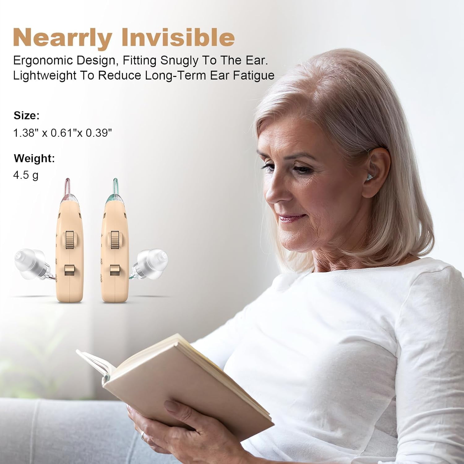 Rechargeable Hearing Aids For Seniors, Sound Amplifier With Noise Canceling Function, Digital Hearing Aid With Charging Case, Hearing Amplifier For Adults With Hearing Loss (Brown)