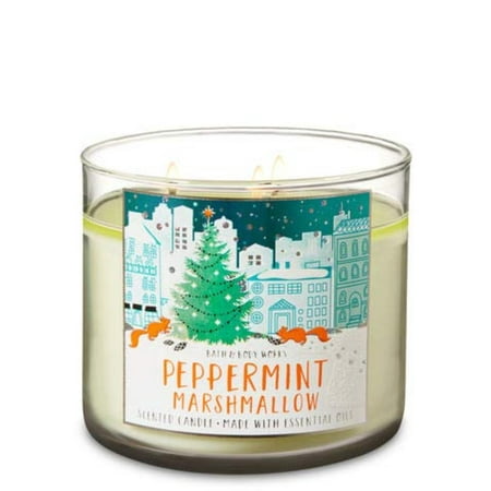 White Barn 3 Wick Candle Peppermint Marshmallow, Made with Peppermint and Spearmint Essential Oils with notes of Powdered Sugar and Marshmallow By Bath Body