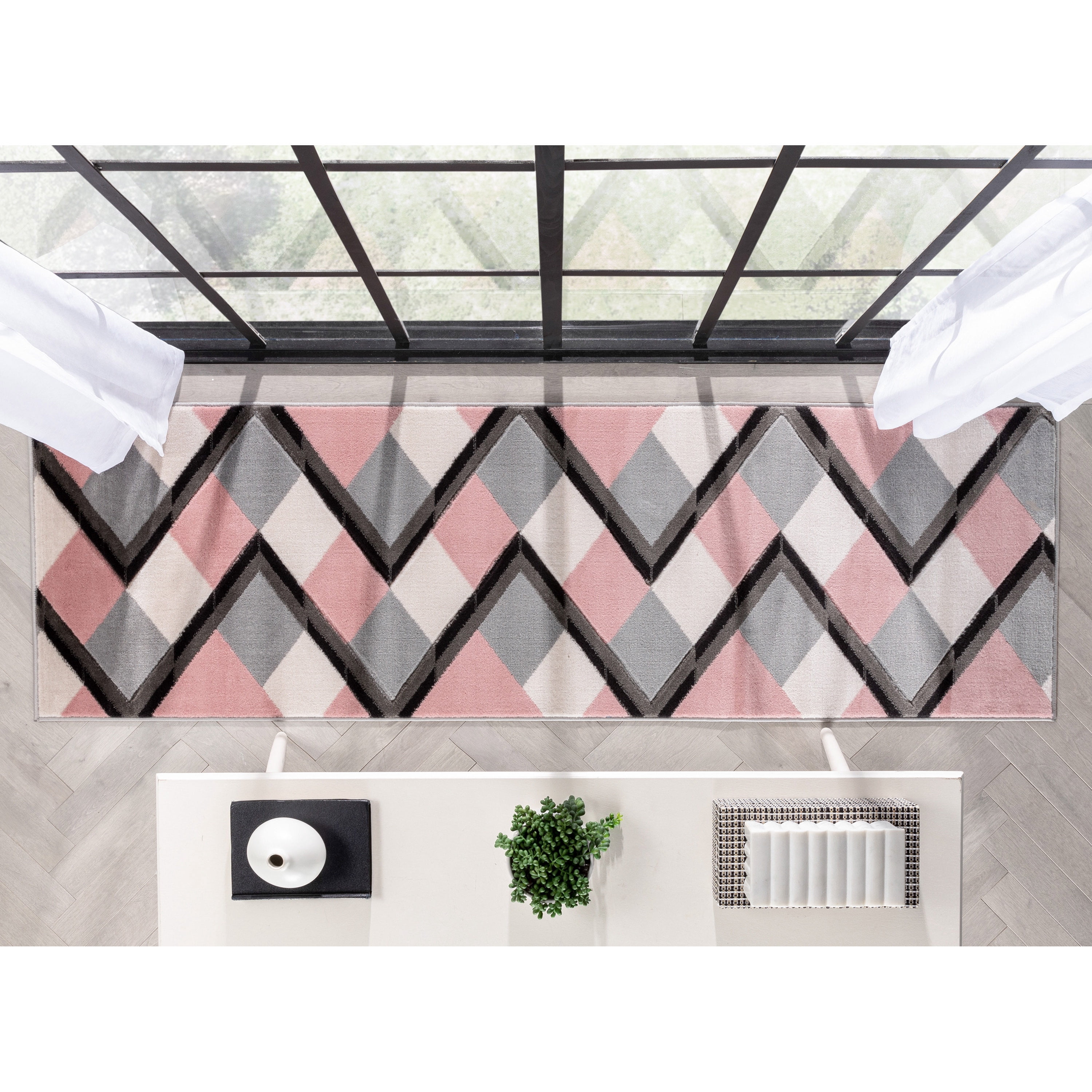 Well Woven Good Vibes Nora Modern Geometric Blush Pink 2'7" x 7'3" Runner Rug