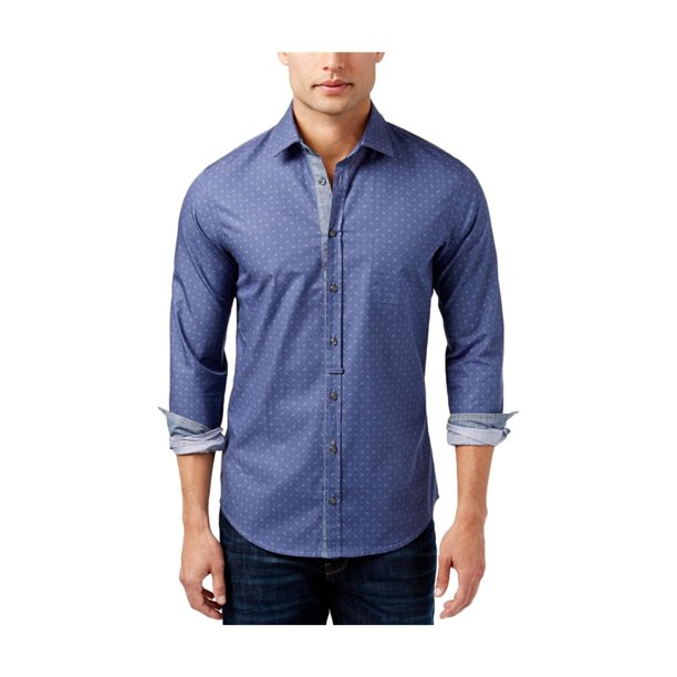 Hugo Boss - Camisa con botones para hombre, diseño de cachemira, azul, grande Hugo Boss Botones al frente