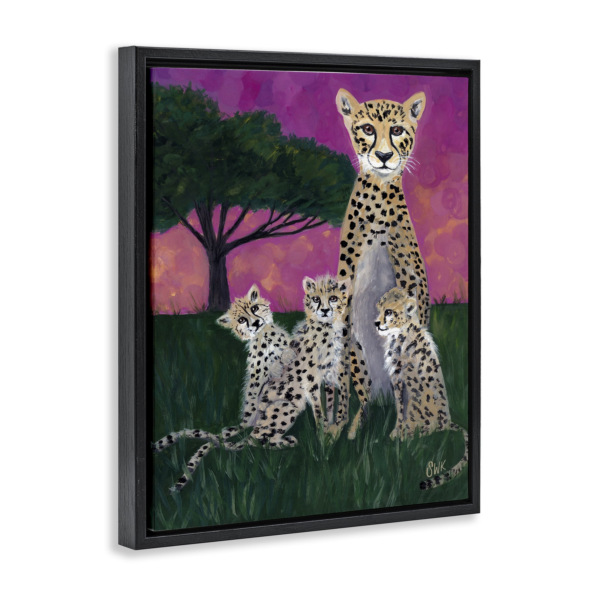 Stupell Industries Mama Cheetah & Her Cubs Black Framed Floater Canvas Wall Art, design by Sarah Waldron Kimball