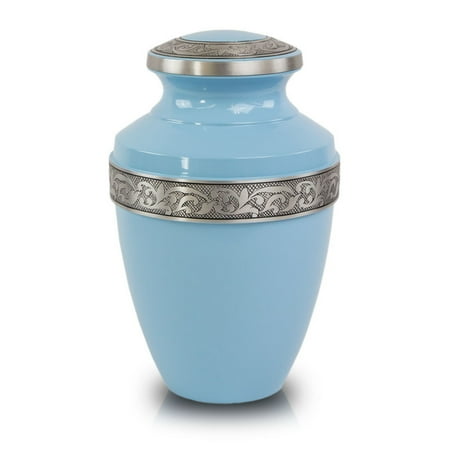 - Aluminum Cremation Urn - Large 200 Pounds - Blue Floral Band