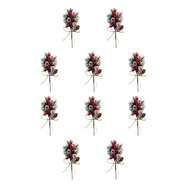 Advancent Rama de pino helada de nieve falsa, decoración de Navidad de plástico, rama de pino de nieve artificial DIY, cono rojo flor de pino rojo 10piezas Advancent CBP041417