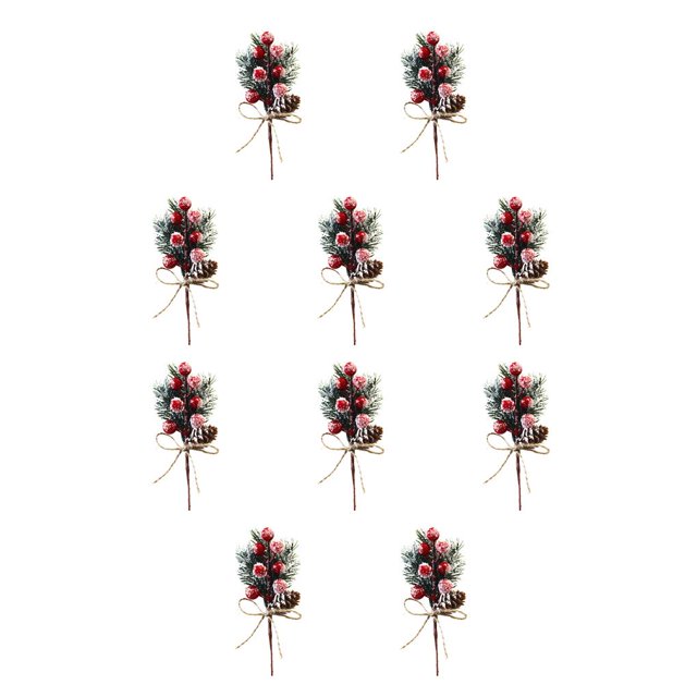 Cateissary Rama de pino helada de nieve falsa, decoración de Navidad de plástico, rama de pino de nieve artificial DIY, cono rojo flor de pino rojo 10piezas