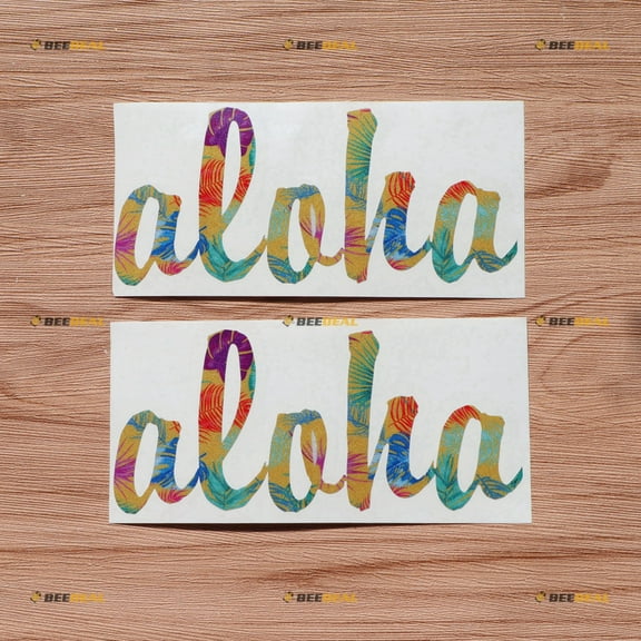 Aloha Hawaii Hawaiian Decal Sticker Vinyl Colorful Style - 2 Pack Reflective, 6 Inches - for Car Boat Laptop 02141