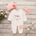 thumbnail image 2 of Newborn Baby Girl Clothes Baby Girl Outfits Long Sleeve Letter Print Romper One Piece Jumpsuit Headband Hat 3PCS Clothing Set 3-6 Months, 2 of 7