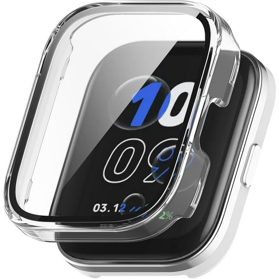 Case Compatible with Amazfit Bip 5 Unity, Full Coverage Slim Hard Case Protective Bumper Built-in Tempered Glass Screen Protector Shell for Amazfit Bip 5 Unity Smart Watch (Transparent Transparent)