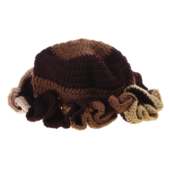 Handmade Knit Bucket Hat for Woman Weaving Floppy Ruffled Brim Bucket Hat Adult Teens Winter Cycling Fisherman Hat