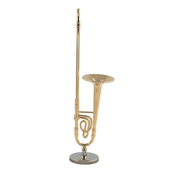 4 Pcs 12cm Miniature Pure Copper Trombone Model with Support Mini Musical Instrument Model with Black Leather Box