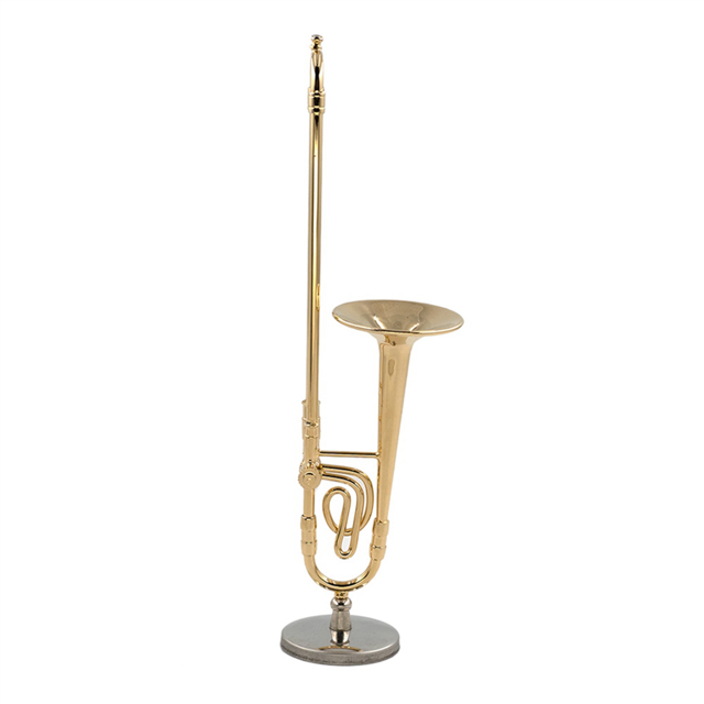 4 Pcs 12cm Miniature Pure Copper Trombone Model with Support Mini Musical Instrument Model with Black Leather Box