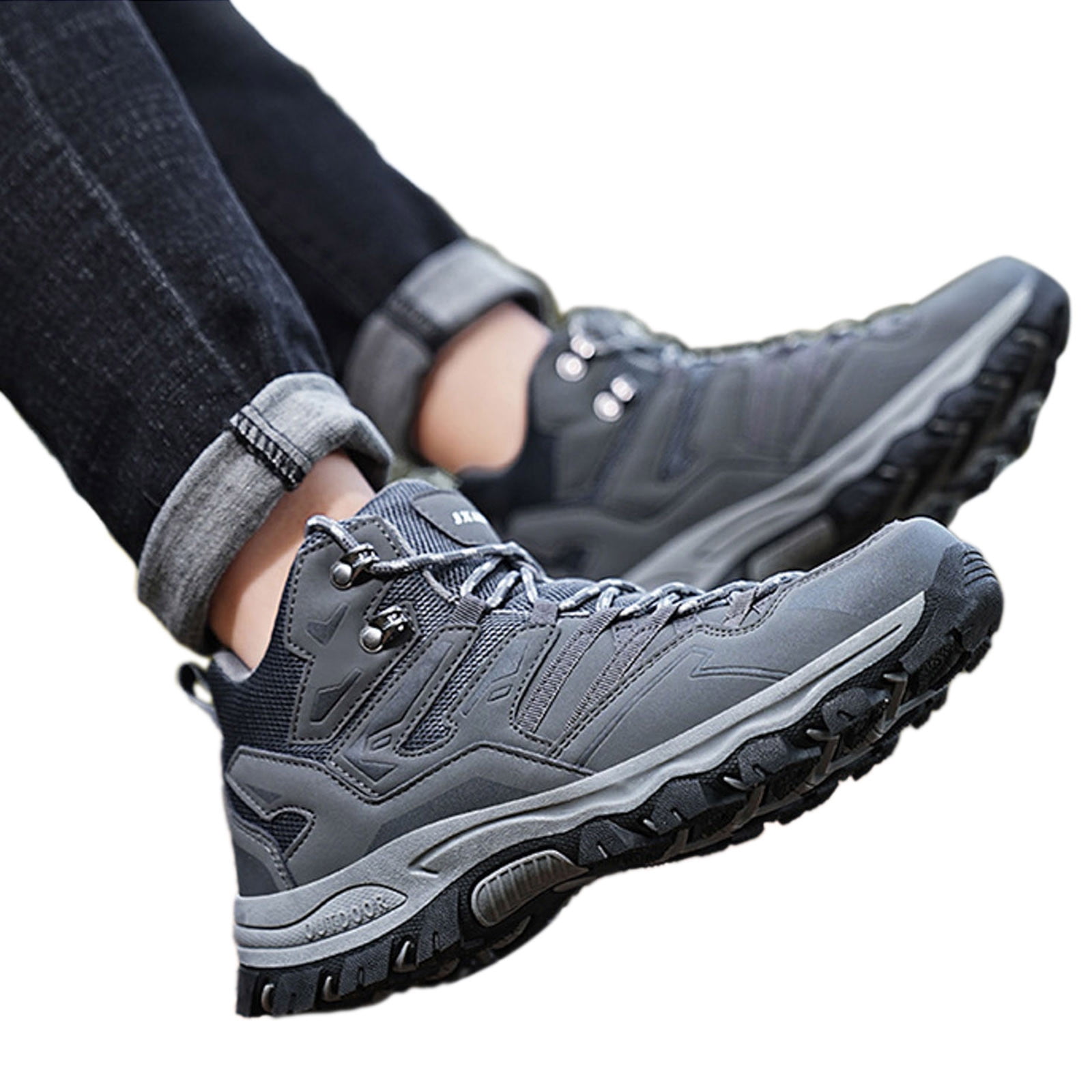 eczipvz Shoes Men Ankle High Waterproof Hiking Boots Rubber Outdoor Lightweight Shoes Trekking Trails Mens Shoes (Grey,10)