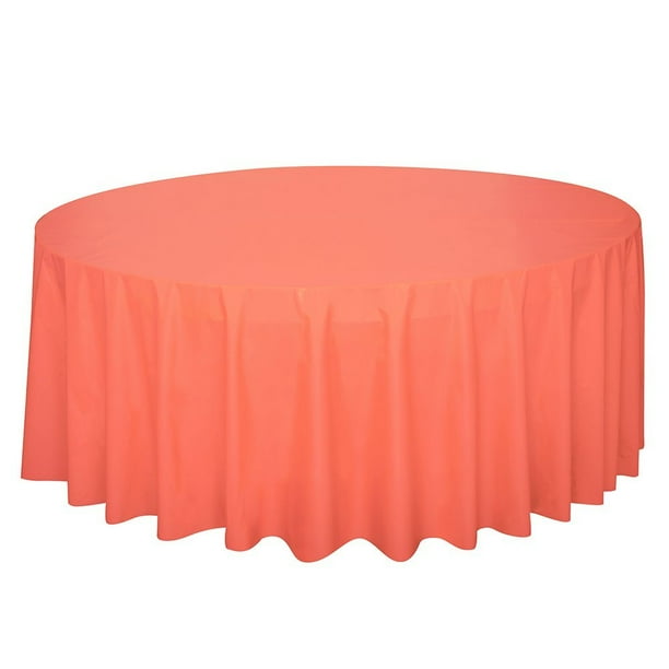 Round Coral Plastic Tablecloth, 84", 1 Round Coral Plastic Tablecloth