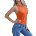 thumbnail image 2 of Summer Tank Tops for Women Round Neck Sleeveless Basic Blouse Solid Casual Slim Fit Ladies Going out Tee Shirts Orange, 2 of 7