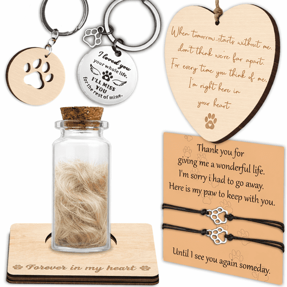 Pet Fur Memorial Jar for Dogs, Cats, Glass Urn for Ashes, Hair Holder Keepsake, Memorial Bracelet for Pet Loss, Cat Christmas Ornament, Dog Remembrance Keychain, Pet Bereavement Gifts for Women GL6