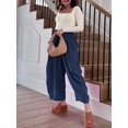 thumbnail image 5 of Yesfashion Women's Casual Summer Baggy Palazzo Pants  Drawstring High Waisted Wide Leg Harem Pockets Pants, 5 of 7