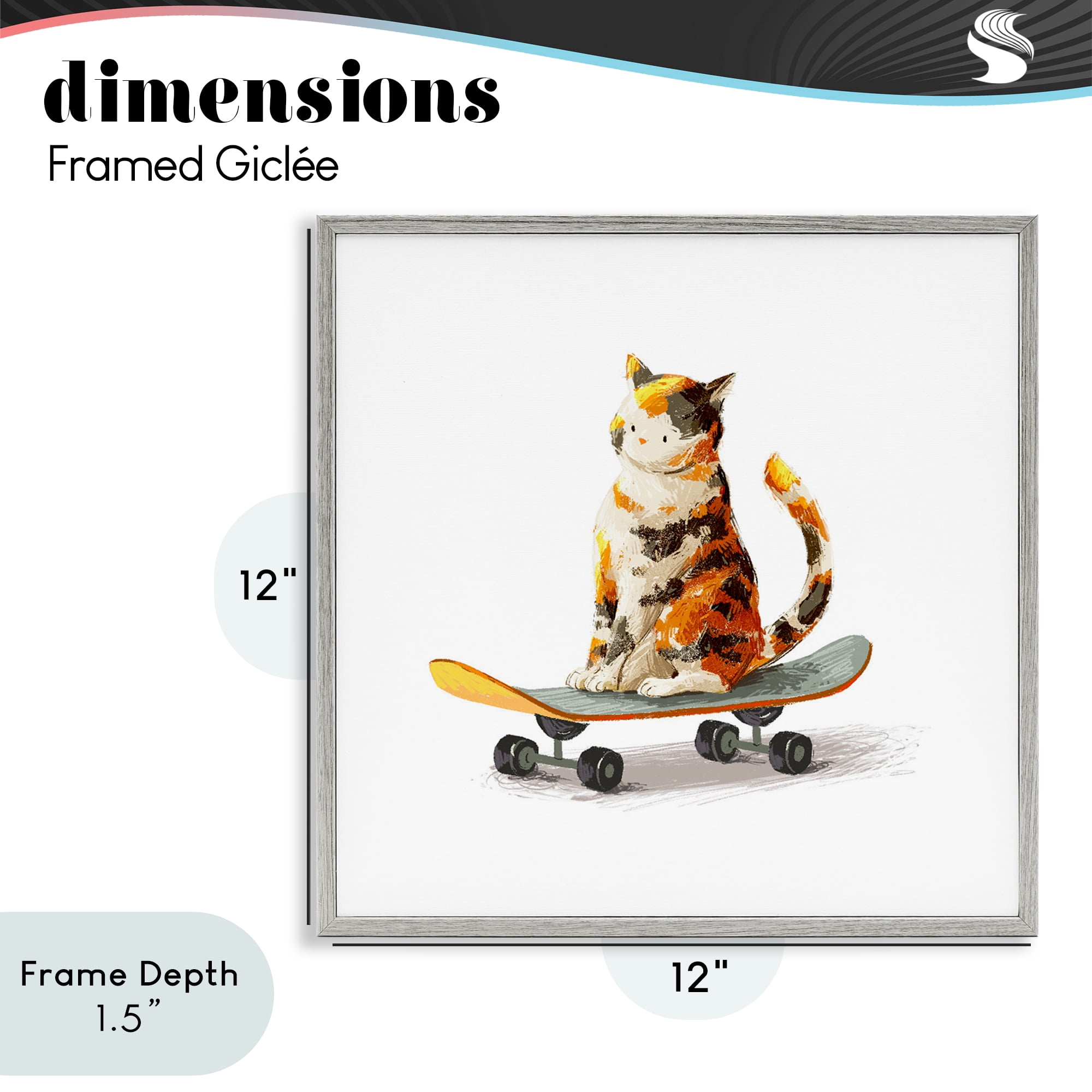 Stupell Industries Calico Cat on Skateboard Gray Framed Giclee Art, design by Ziwei Li