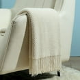 thumbnail image 3 of CREVENT Lightweight Knit Throw Blanket for Couch Sofa Chair - Soft and Decorative for Spring Summer Fall (50''X60'' Ivory/Off White), 3 of 6