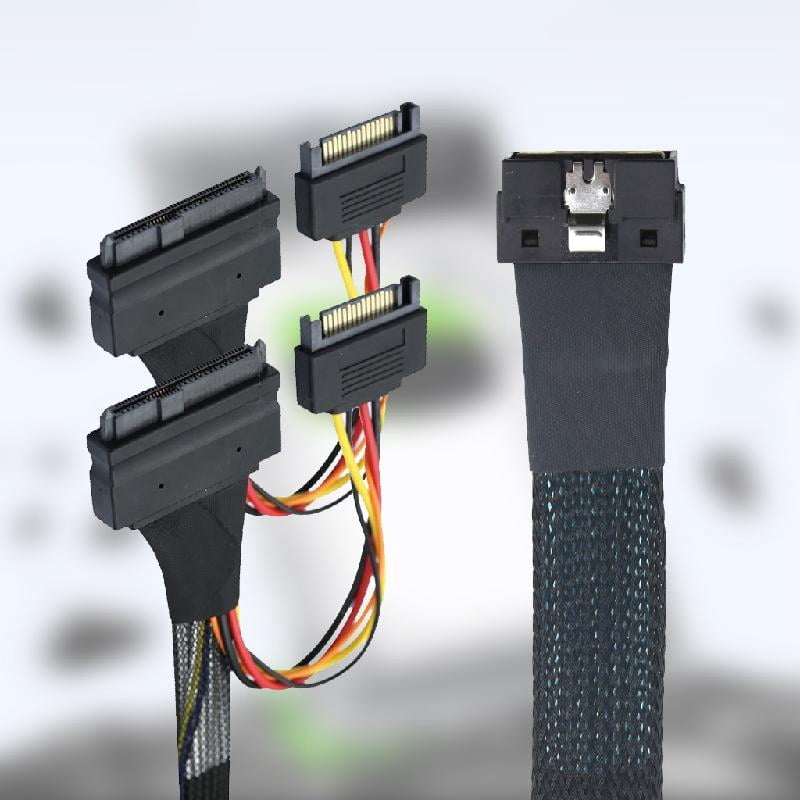 NVME PCIe SSDs Cable SFF 8654 8I to 2x SFF 8639 Adapter with 15P SATAs Power