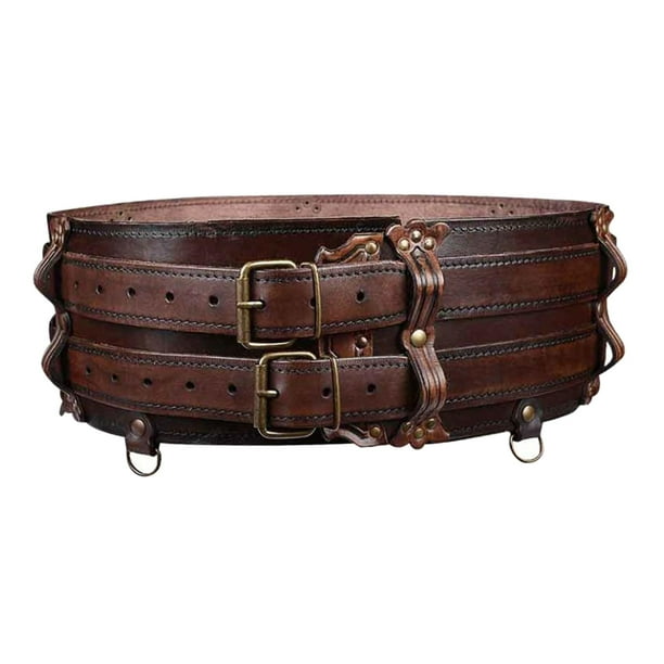 Durable PU Leather Waist Belt Costume Accessories up with Buckle Corset  Band Steampunk Sash Waistband for Trouser Jeans Slacks Brown 