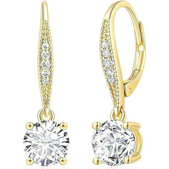 beryl_creation 2Ctw Round Cut White Diamond Drop And Dangle Women's Earrings 14K Yellow Gold Plated Silver