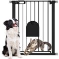 thumbnail image 1 of PawHut 30"-32" Extra Wide Pet Gate Barrier with Small Door, 35"H, Black, 1 of 10