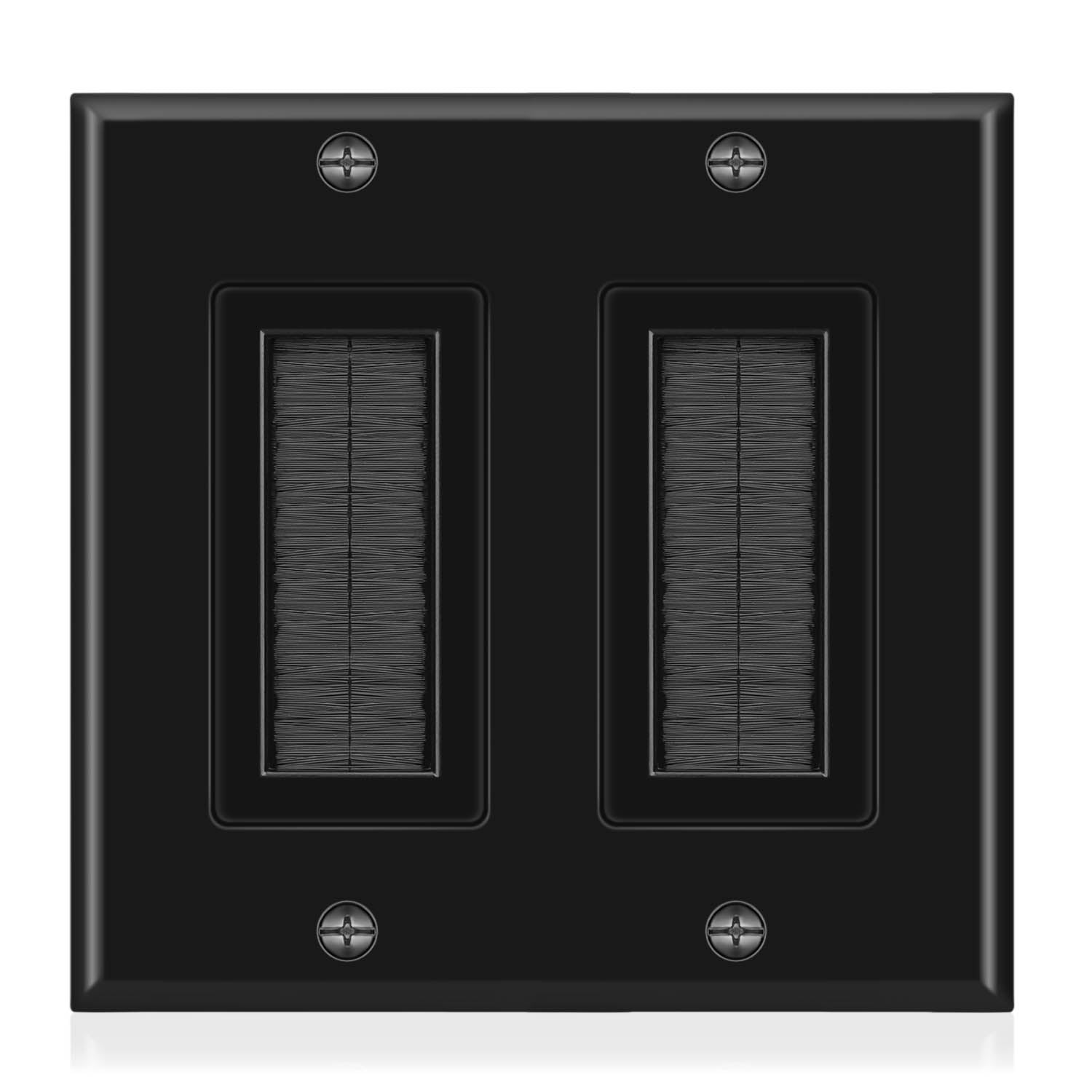 Brush Wall Plate - Double 2 Gang Cable Entry Access Brush Bristles