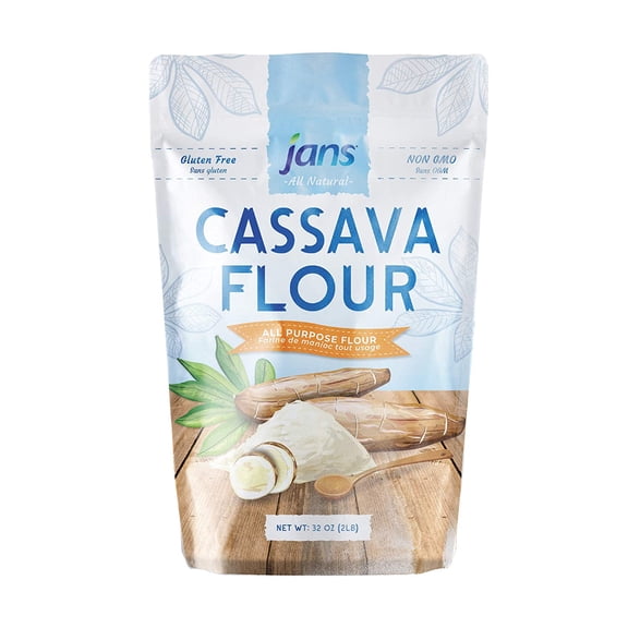 Jans All Natural Cassava Flour 32 oz (2lbs) | Gluten-Free | Non-GMO | Paleo & Vegan Friendly | Grain-Free | 100% Yuca Root | Wheat Flour Substitute