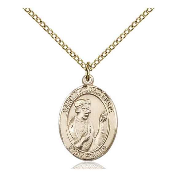 Gold Filled St. Thomas More Pendant 3/4 x 1/2 inches with Gold Filled Lite Curb Chain