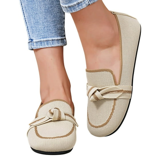Wowcloth Woman's Casual Slip-On Flats, Bow Detail with Two-Tone Round Toe, Fashionable and Comfortable Flat Shoes for Daily Wear and Leisure