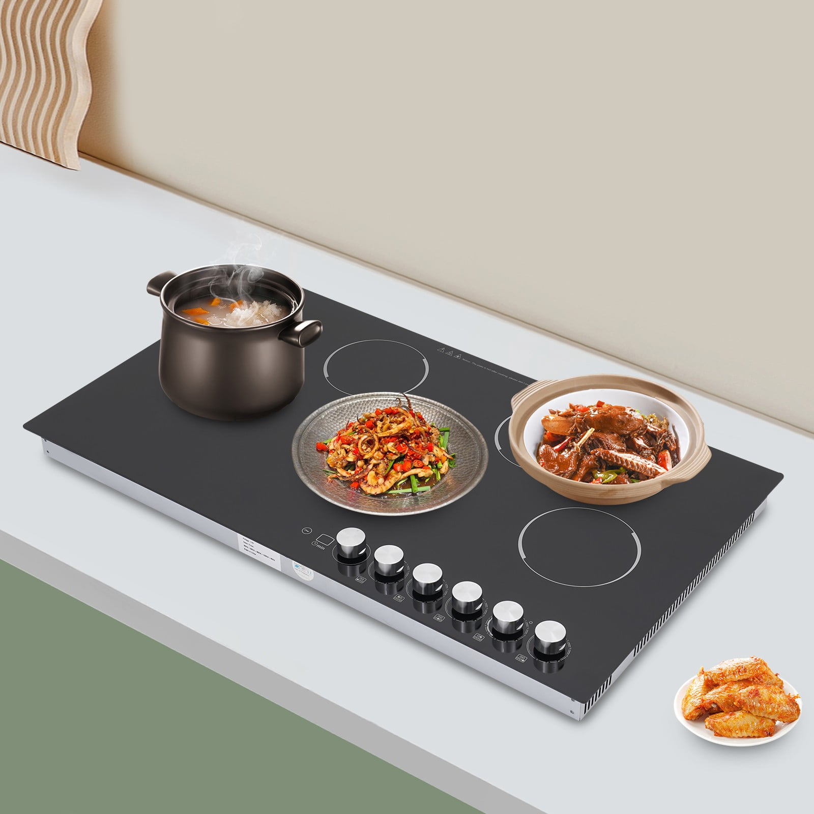 5 Burners 110V Electric Cooktop Knob Control Black Electric Stovetop for Kitchens Snack Bars Offices Hotels