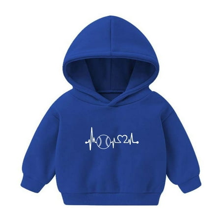 

Virmaxy Unisex Kids Fall Winter Hoodies Toddler Baby Boys Girls Long Sleeve Hoodies Children s Casual Heart Baseball Print Sweatshirt For The Baby Gift Blue-C 6T