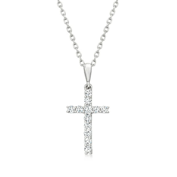 Ross-Simons 0.25 ct. t.w. Diamond Cross Pendant Necklace in Sterling Silver, Women's, Adult