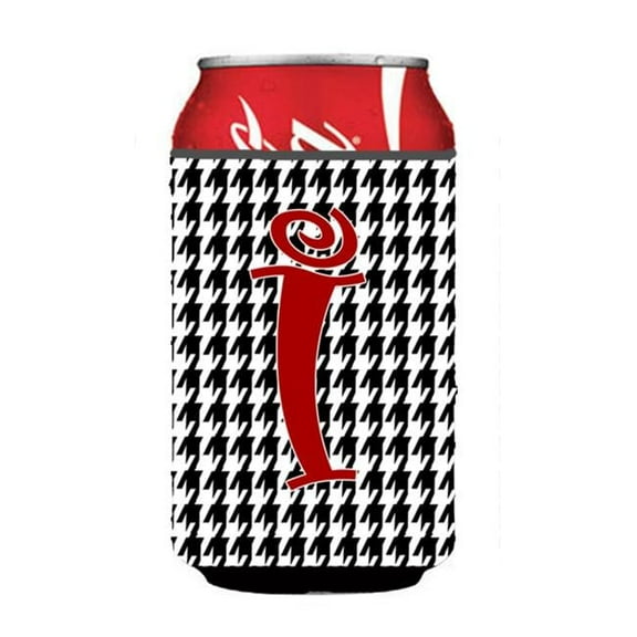 Letter I Initial Monogram - Houndstooth Black Can Or Bottle Hugger
